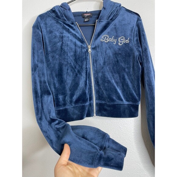 Y2K Velour “Baby Girl” Rhinestone Zip Up Hoodie | Urban Love Cropped Jacket - Picture 4 of 5